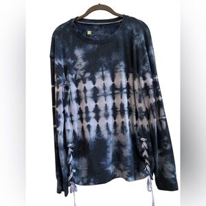 Halcyon Blue & White Tie-Dye Lace-Up Side Long Sleeve Top | Size M